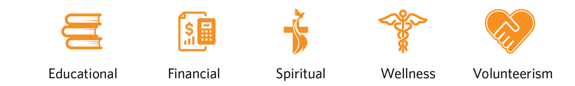 Educational, Financial, Spiritual, Wellness, Volunteerism